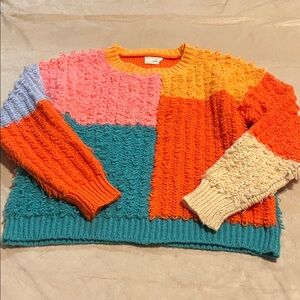 Vibrant Patchwork Crew Neck Sweater